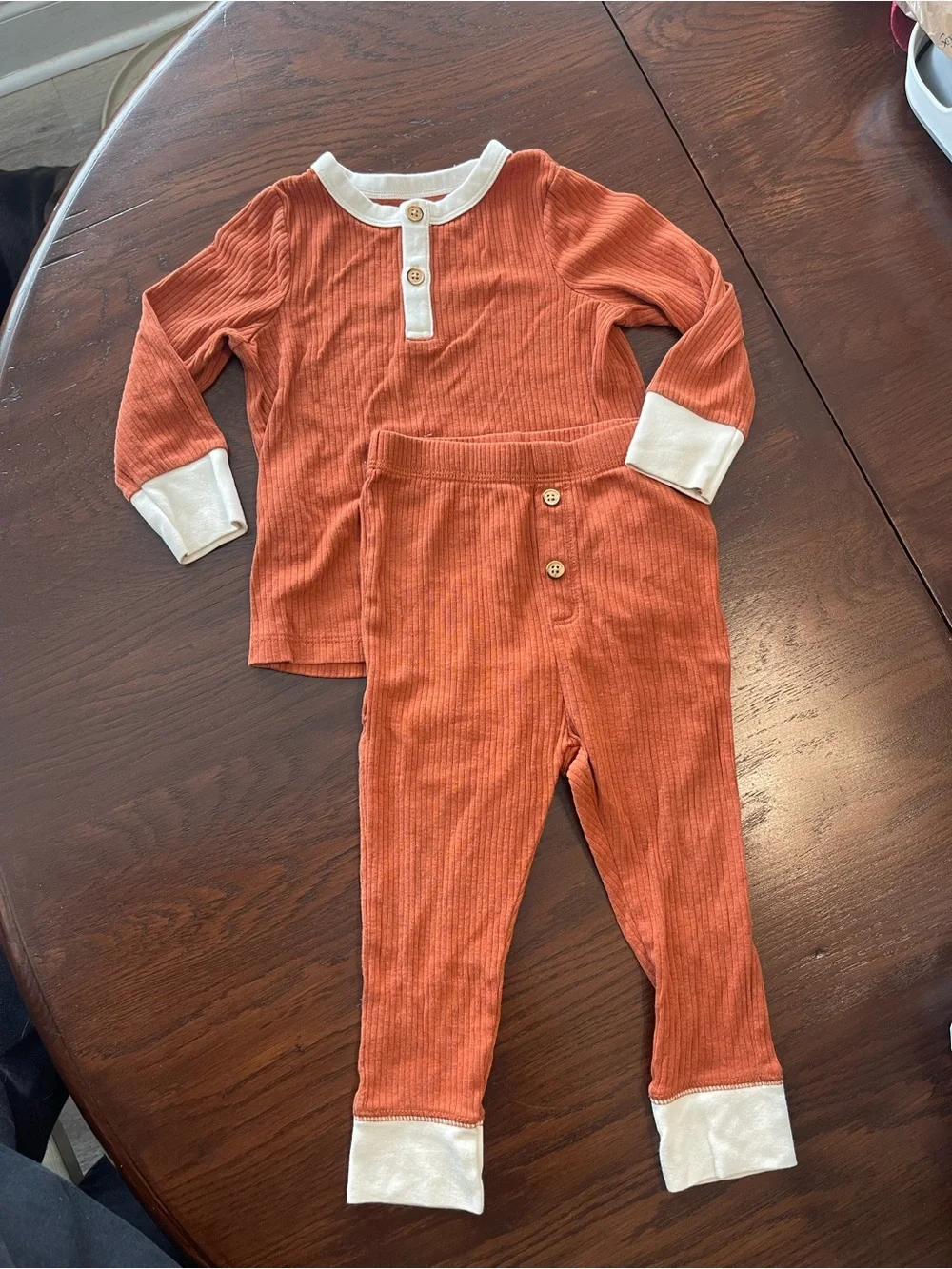 Cat & Jack Rust and Cream Ribbed Two-Piece Pajama Set